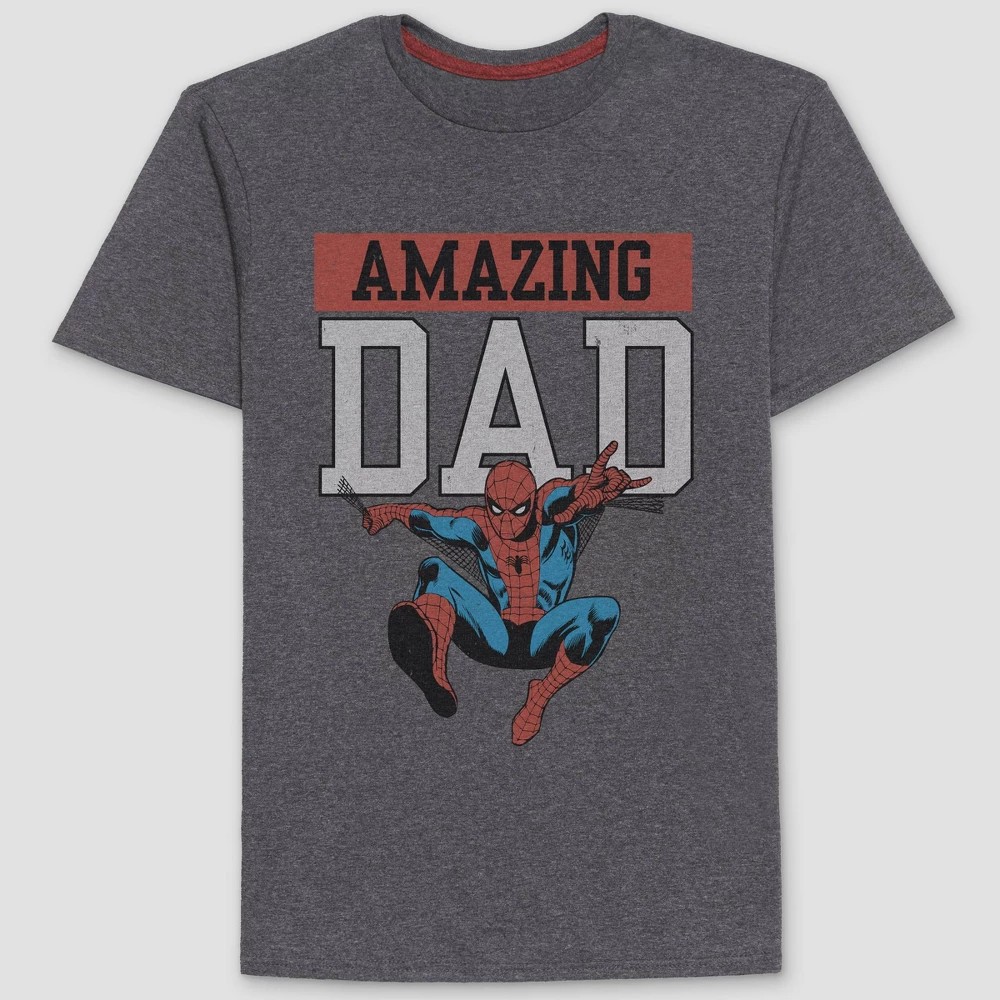 STR | Men's Spider-Man Amazing Dad Short Sleeve T-Shirt - Charcoal Gray S