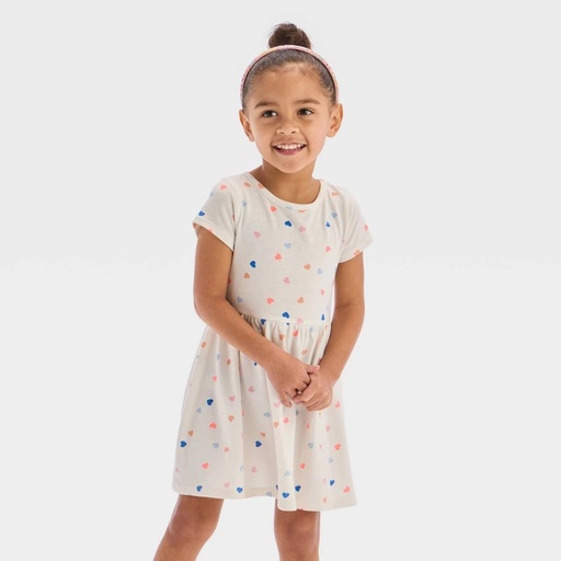 KID | Toddler Girls' Hearts Short Sleeve Dress - Cat & Jack™ Cream 2T