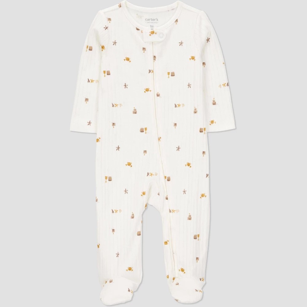 STR | Carter's Just One You®️ Baby Sea Creature Sleep N' Play - Ivory 3M: Cotton-Polyester Blend, Two-Way Zipper, Footed Pajamas