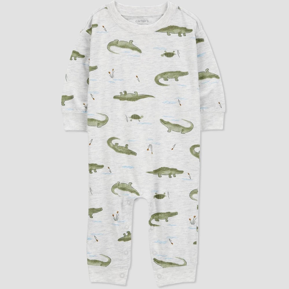 STR | Carter's Just One You®️ Baby Boys' Alligator Top & Bottom Set - Gray 18M: Cotton-Polyester, Long Sleeve, Snap Closure