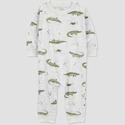 STR | Carter's Just One You®️ Baby Boys' Alligator Top & Bottom Set - Gray 18M: Cotton-Polyester, Long Sleeve, Snap Closure