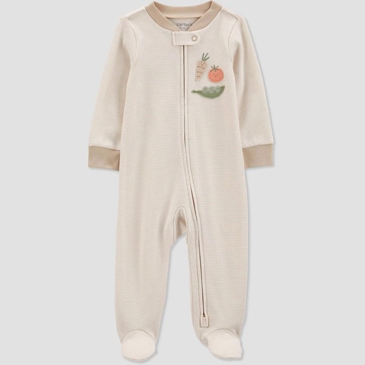 STR | Carter's Just One You®️ Baby Boys' Striped Vegetables Sleep N' Play - Ivory Newborn: Cotton Footed Pajamas, Two-Way Zipper