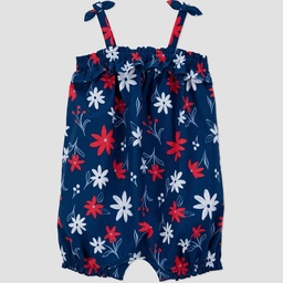 STR | Carter's Just One You® Baby Girls' Floral Romper - Red/White/Blue 3M: Cotton Poplin, Crotch Snap
