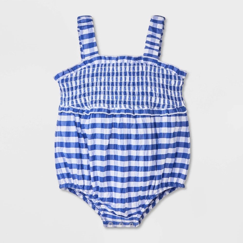 STR | Baby Girls' Gingham Romper - Cat & Jack™ Blue Newborn