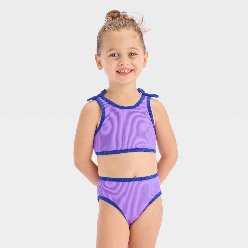 STR | Baby Girls' Ribbed Bikini Set - Cat & Jack™ Purple 12M: UPF 50+, Recycled Polyester, Elastic Waistband