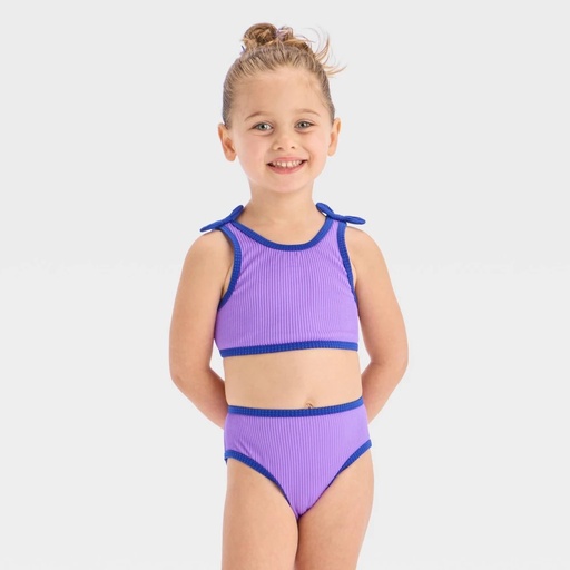 STR | Baby Girls' Ribbed Bikini Set - Cat & Jack™ Purple 12M: UPF 50+, Recycled Polyester, Elastic Waistband
