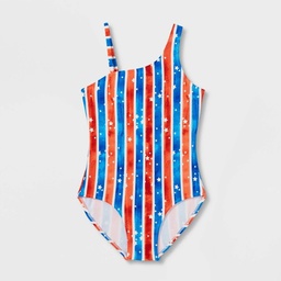 STR | Girls' Striped One Piece Sleeveless Swimsuit - Cat & Jack L, Blue/Red/White