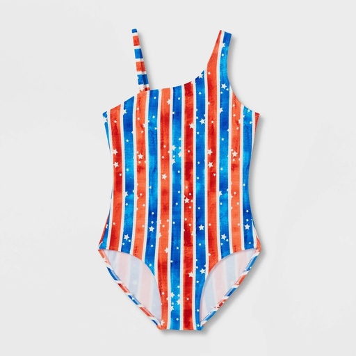 STR | Girls' Striped One Piece Sleeveless Swimsuit - Cat & Jack L, Blue/Red/White