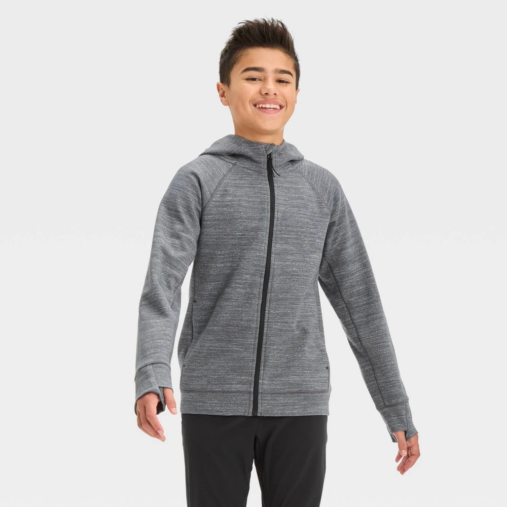 STR | Boys' Premium Fleece Full Zip Hoodie Sweatshirt - All In Motion™ Dark Gray L: Knit, Long Sleeve, Thumbholes