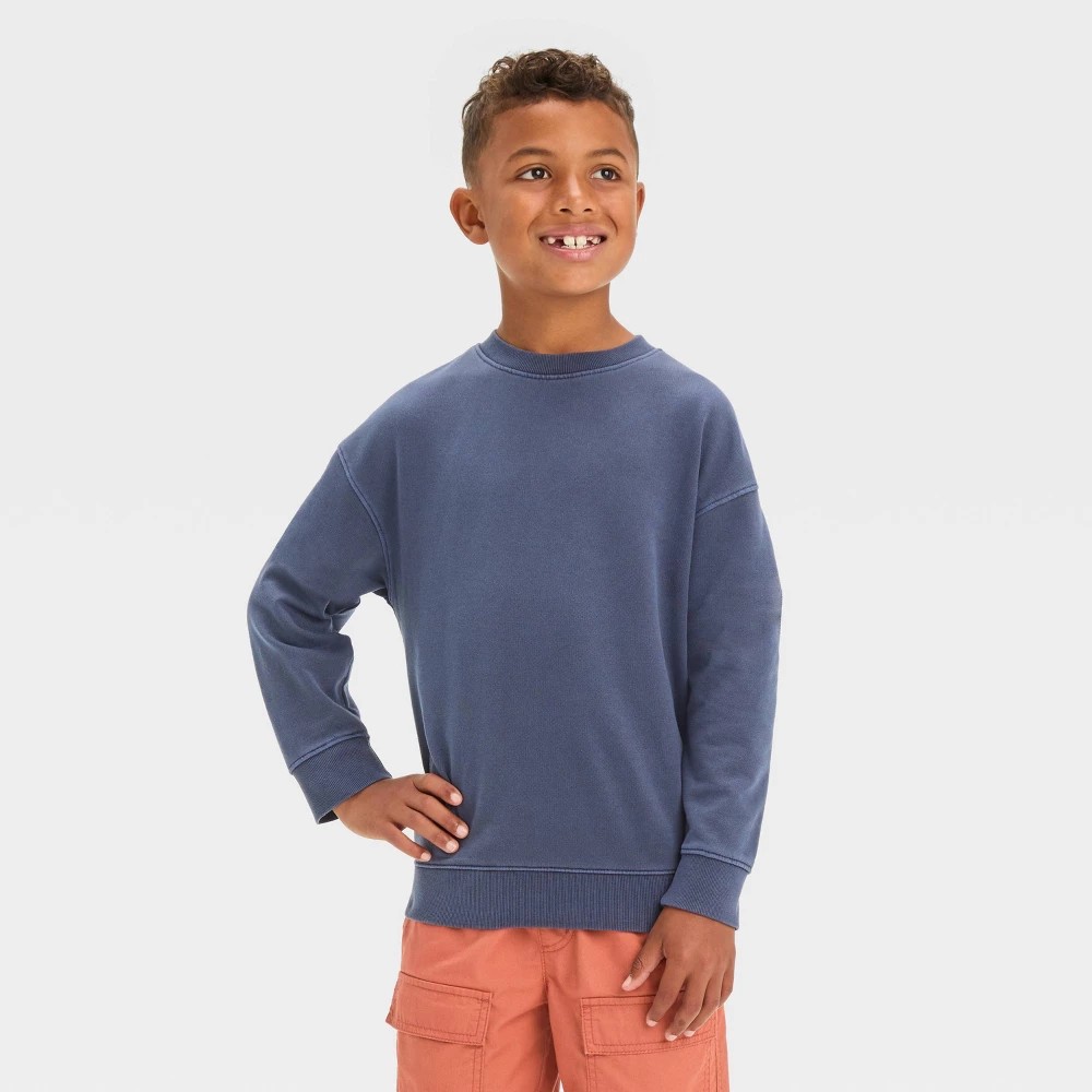 STR | Boys' Washed French Terry Pullover Sweatshirt - Cat & Jack™ Navy Blue L