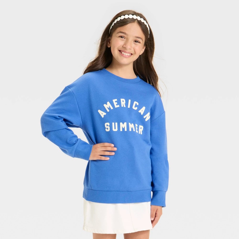 STR | Girls' 4th of July Pullover Sweatshirt - Cat & Jack™ Blue XS