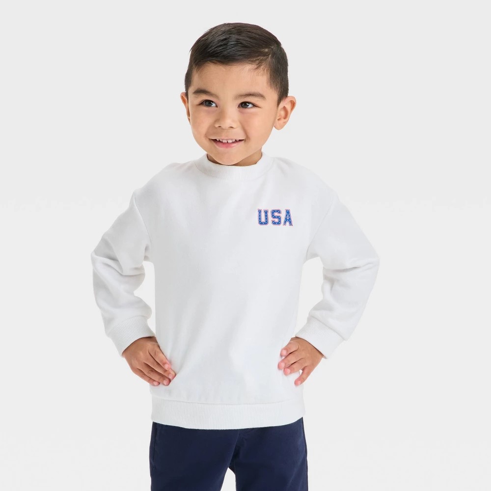 STR | Toddler Boys' French Terry USA Sweatshirt - Cat & Jack™ White 2T