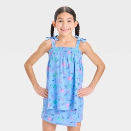 STR | Girls' Disney Stitch Smocked Swing Tank Top with Tie Straps - Blue S