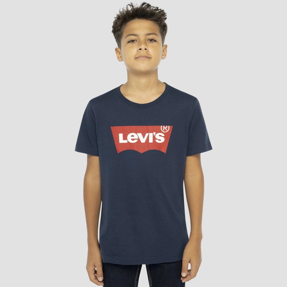 PRM | Levi's® Boys' Short Sleeve Batwing Logo T-Shirt - Navy Blue S: 100% Cotton, Crew Neck, Machine Washable