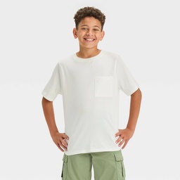 STR | Boys' Short Sleeve Knit T-Shirt - art class™ White L: Crew Neck, Front Pocket