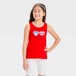 STR | Girls' Flip Sequin 4th of July 'Sunglasses' Tank Top - Cat & Jack™ Red L: Crew Neck, Jersey Fabric