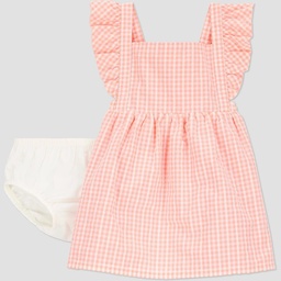 STR | Carter's Just One You®️ Baby Girls' Gingham Dress - Peach 6M: Sleeveless A-Line, Squareneck, Open Back, Machine Washable