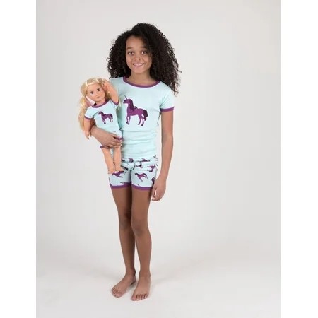 STR | Leveret Girl and Doll Short Pajamas Unicorn 4 Year