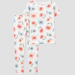 STR | Carter's Just One You®️ Toddler Girls' 2pc Short Sleeve Floral Snug Fit Pajama Set - Ivory 2T: Cotton Crew Neck Pullover
