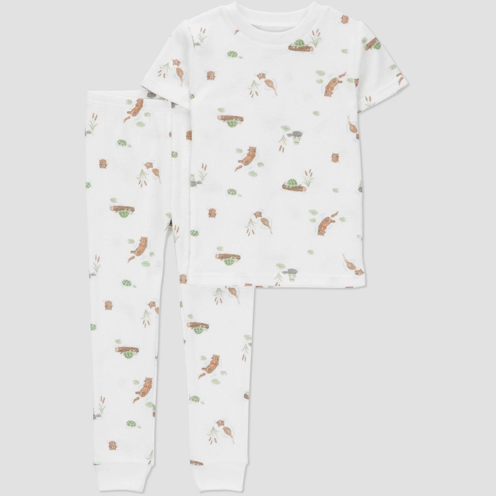 STR | Carter's Just One You®️ Toddler Boys' 2pc Otters Snug Fit Pajama Set - Brown/Ivory 4T: Forest Animals, Thermal, Crew Neck