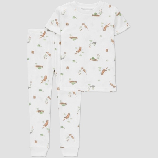 STR | Carter's Just One You®️ Toddler Boys' 2pc Otters Snug Fit Pajama Set - Brown/Ivory 4T: Forest Animals, Thermal, Crew Neck