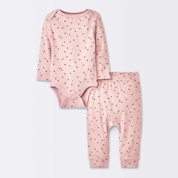 KID | Baby Girls' 2pc Stars Wide Ribbed Long Sleeve Top & Pants Set - Cloud Island™ Pink Newborn