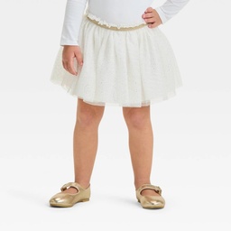 STR | Toddler Girls' Glitter Tutu Skirt - Cat & Jack™ Cream 3T: Adjustable Waistband, Mesh, Shapes Pattern
