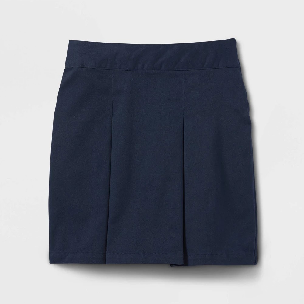 KID | Girls' Pleated Twill Uniform Skort - Cat & Jack™ Blue 8: Adjustable Waist, Mid Rise, Stretch Fabric