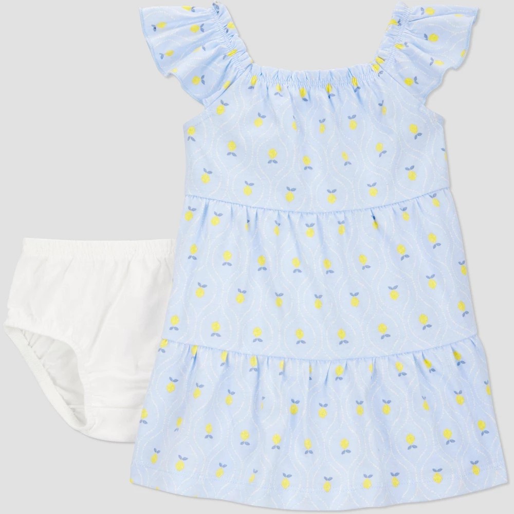 KID | Carter's Just One You® Baby Girls' Lemon Dress - Blue 6M: Cotton Flutter Sleeve Tunic, Crew Neck, Elastic Waist