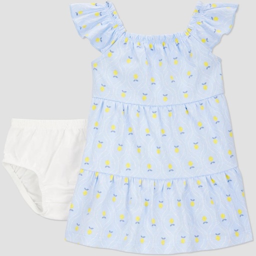 KID | Carter's Just One You® Baby Girls' Lemon Dress - Blue 6M: Cotton Flutter Sleeve Tunic, Crew Neck, Elastic Waist