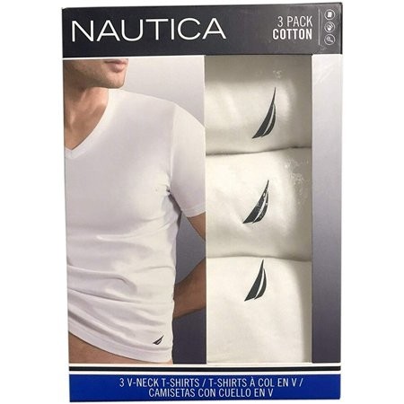 STR | Nautica Mens 3-Pack Cotton V-Neck T-Shirt, Adult, White, S