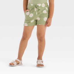 STR | Toddler Girls' Daisy Floral Knit Shorts - Cat & Jack™ Light Olive 2T: Mid-Rise, Pull-On Style