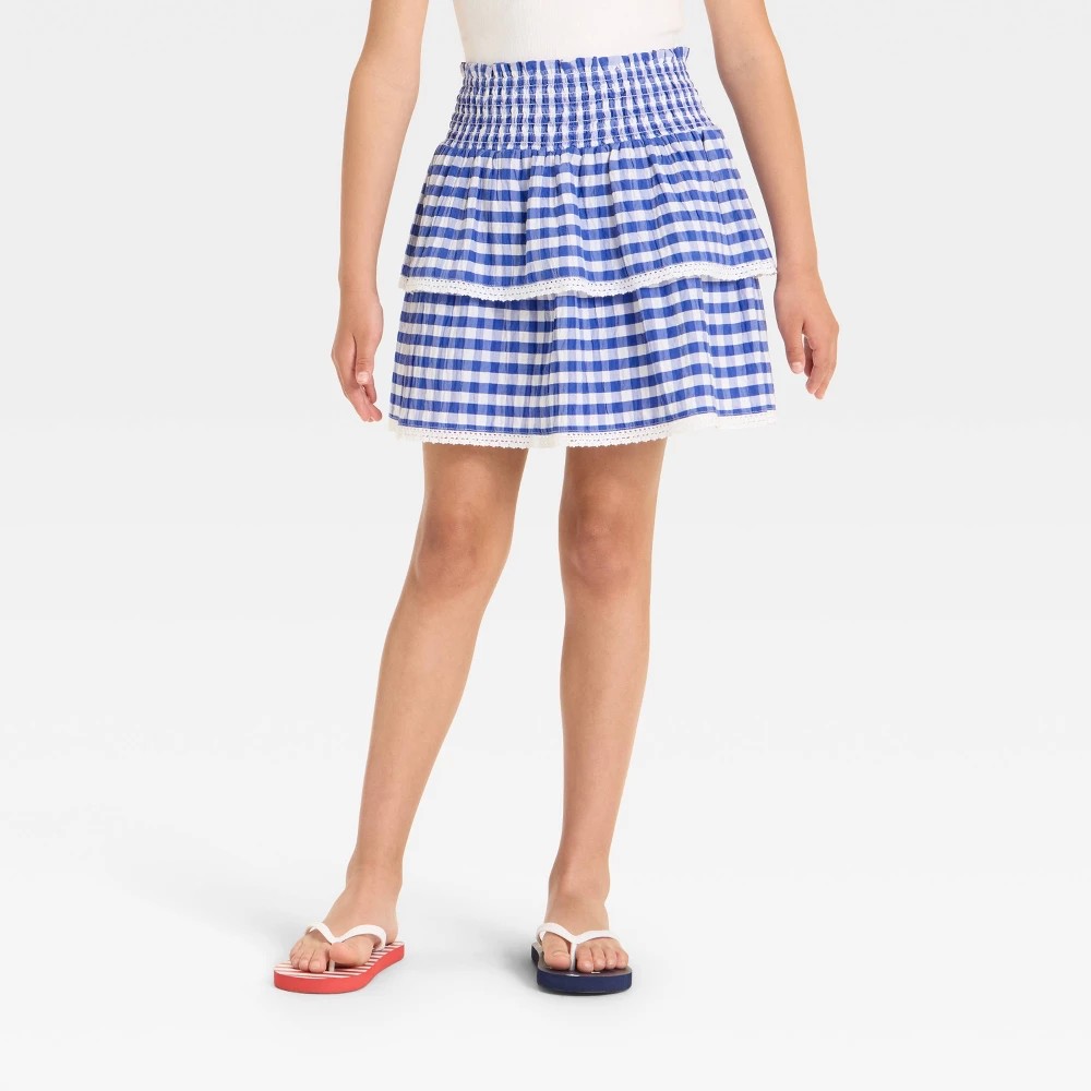 STR | Girls' Tiered Gingham Skirt - Cat & Jack™ Blue XL