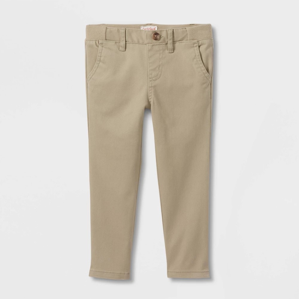 STR | Toddler Boys' Uniform Straight Pants with Rib Waistband - Cat & Jack™ Khaki 4T: Cotton Blend, Adjustable Waist, Reinforced Knee