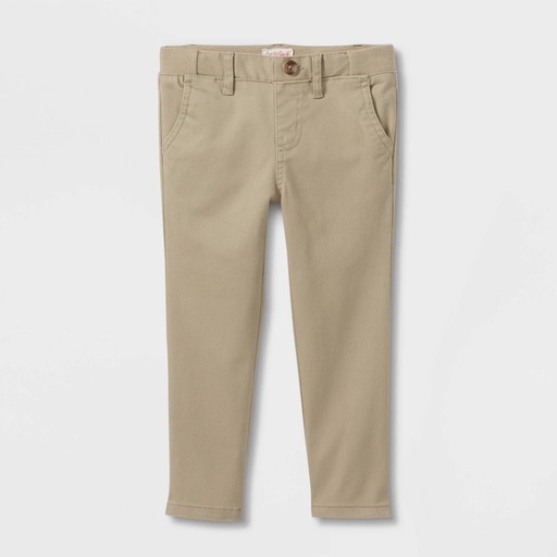 STR | Toddler Boys' Uniform Straight Pants with Rib Waistband - Cat & Jack™ Khaki 4T: Cotton Blend, Adjustable Waist, Reinforced Knee