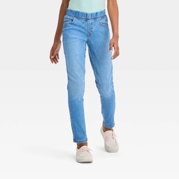 STR | Girls' Mid-Rise Pull-On Woven Jeggings - Cat & Jack™ Light Wash 14: Slim Fit Denim with Elastic Waistband