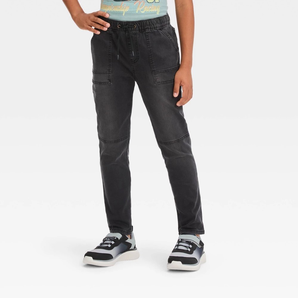 STR | Boys' Super Skinny Pull-On Jeans - art class™ Black 5: Midweight Denim, Elastic Waistband, Drawstring, Front & Patch Pockets