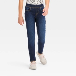 STR | Girls' Mid-Rise Pull-On Woven Jeggings - Cat & Jack™ Dark Wash 12: Slim Fit, Elastic Waistband, Denim, Solid Pattern, 25.75" Inseam