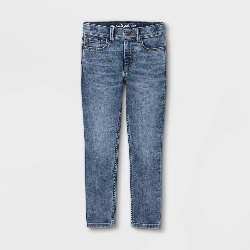 STR | Boys' Stretch Skinny Fit Jeans - Cat & Jack™ Medium Blue 14: Heavyweight Denim, Mid Rise, Super Stretch, Patch Pocket