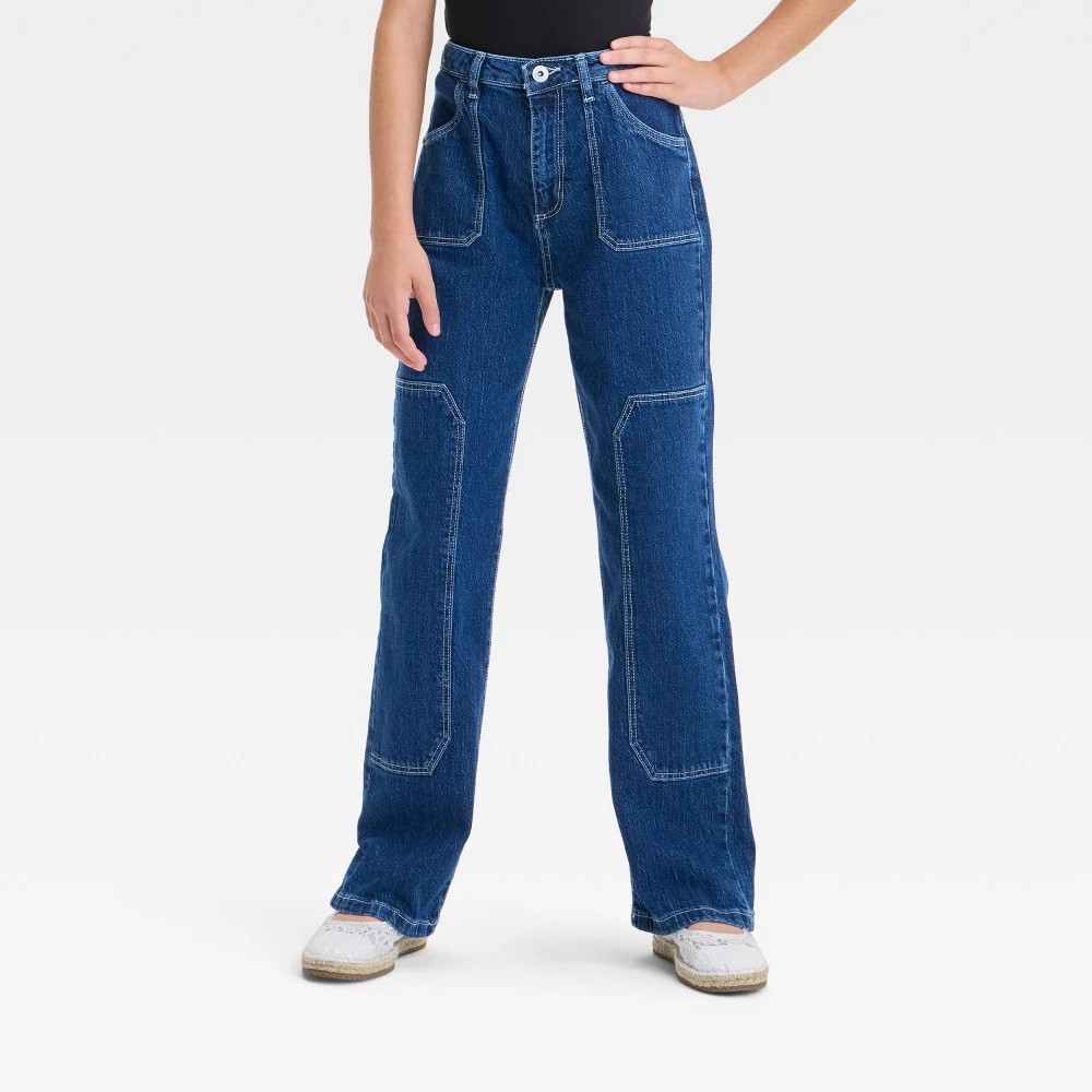 STR | Girls' High Rise Baggy Jeans - art class™ Blue 10: Loose Fit, Denim, Relaxed Leg, Front & Back Pockets