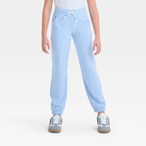 STR | Girls' French Terry Jogger Pants - Cat & Jack™ Light Blue L: Reinforced Knee, Elastic Waist