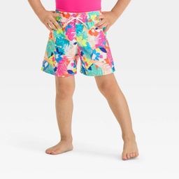 STR | Toddler Boys' Tropical Floral Printed Swim Shorts - Cat & Jack™ 12M: UPF 50+ Leaf Pattern, Built-in Brief, Elastic Waistband
