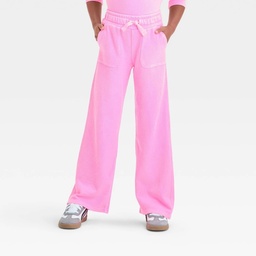 STR | Girls' Pull-On Wide Leg Terry Pants - Cat & Jack™ Neon Pink XS: Elastic Waist, Ankle Length