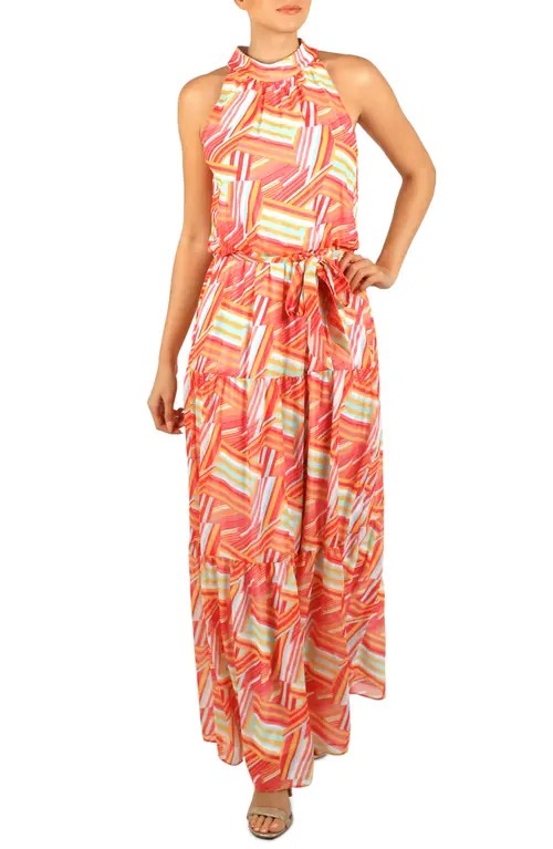 STR | julia jordon Women's Printed Mock-Neck Tier Maxi Dress