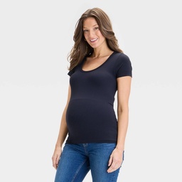 STR | Short Sleeve Ribbed Seamless Maternity T-Shirt - Isabel Maternity by Ingrid & Isabel™ Black XS: Lightweight Crew Neck Pullover