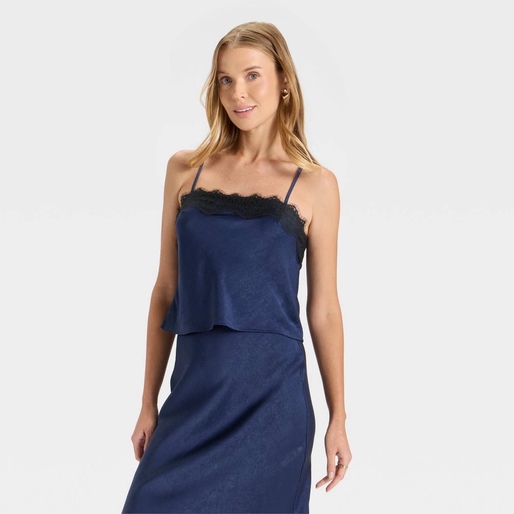 STR | Women's Lace Trim Cami Top - A New Day™ Navy M