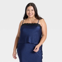 STR | Women's Lace Trim Satin Cami Top - A New Day™ Navy XXL