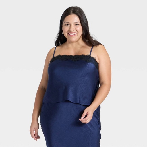 STR | Women's Lace Trim Satin Cami Top - A New Day™ Navy XXL