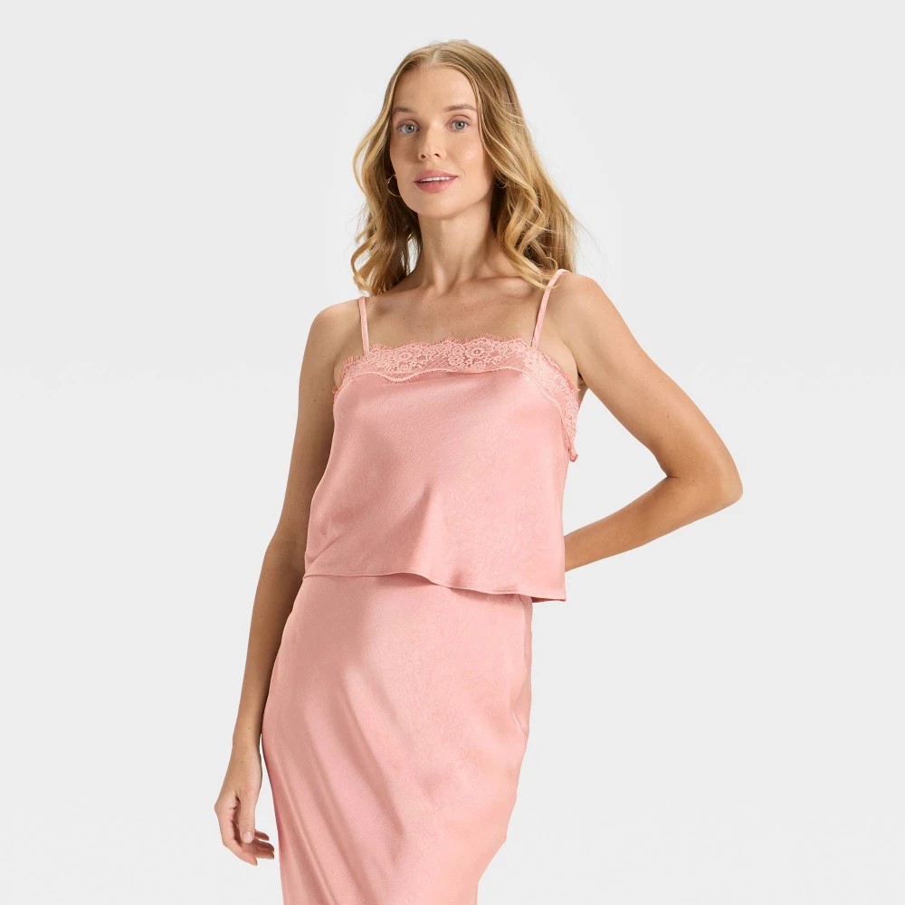 STR | Women's Lace Trim Cami Top - A New Day™ Light Pink XS