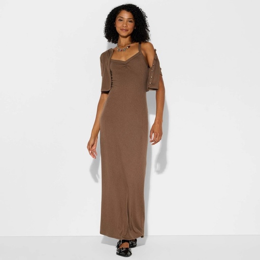 STR | Women's Ribbed Maxi Bodycon Dress and Cardigan Set - Wild Fable™ Brown S